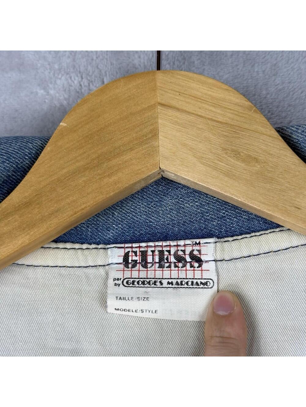 Vintage Guess Georges Marciano Denim Jacket Leather Patchwork Blue USA Mens L - Picture 4 of 11
